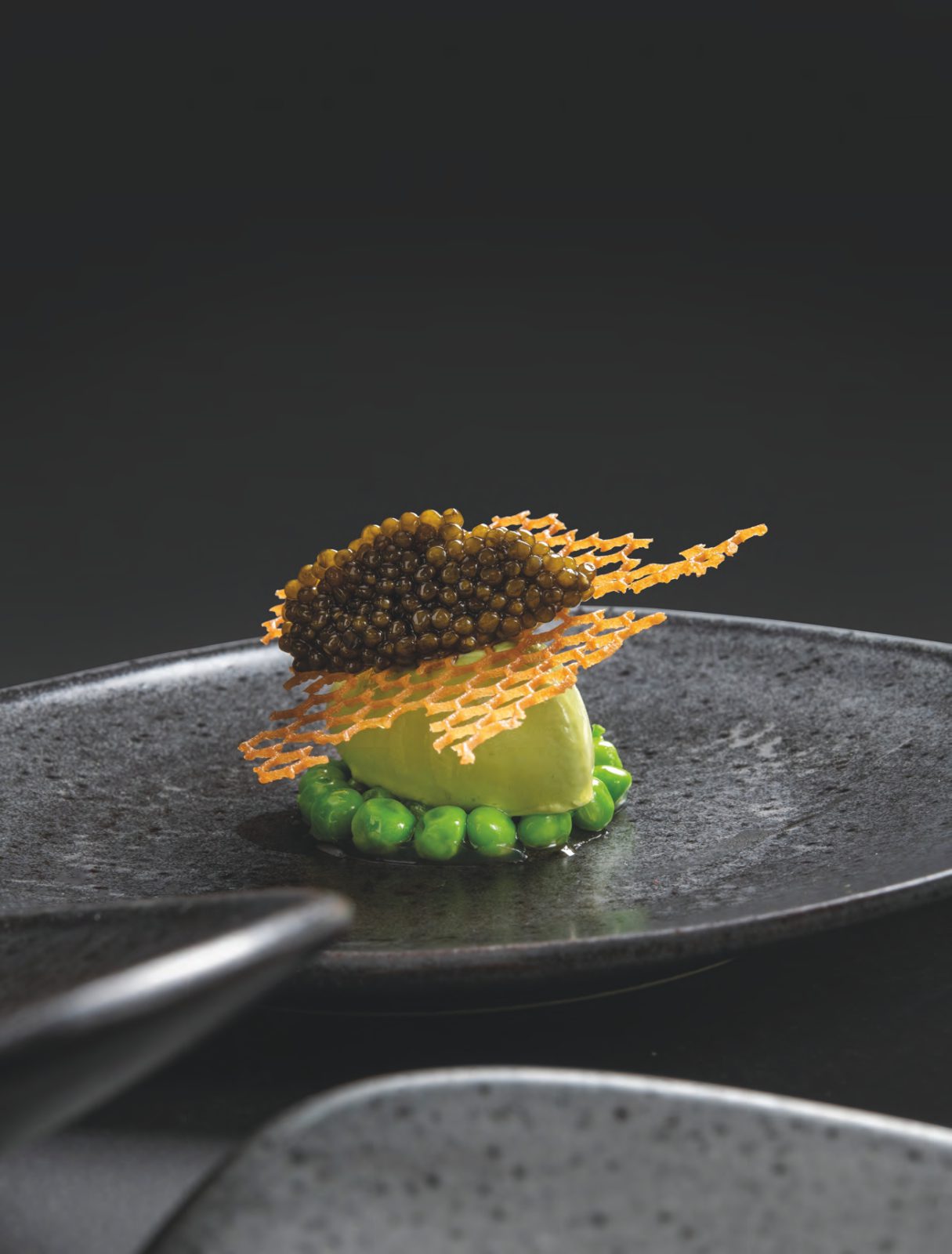 Petits pois givrés et caviar osciètre