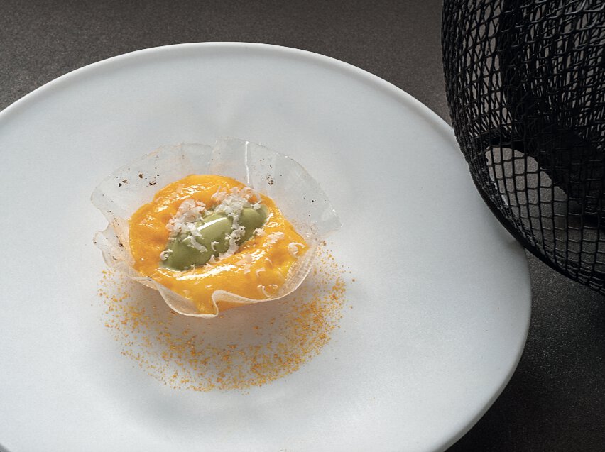 Voile de sucre, nuage butternut et pistache glacée