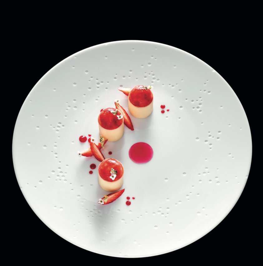 Fraise et son sorbet chocolat blanc et fleur d’oranger