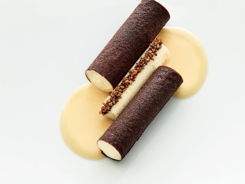 Retour d’enfance, croquant de sarrasin et caramel au cidre chaud