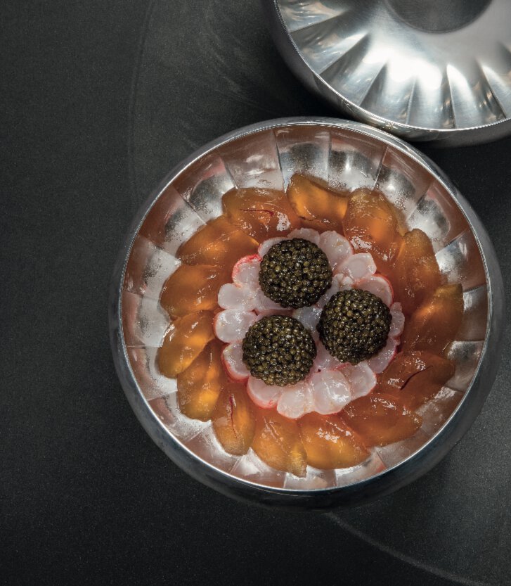 Gamberoni de san remo, fine gelée de poissons de roche, caviar