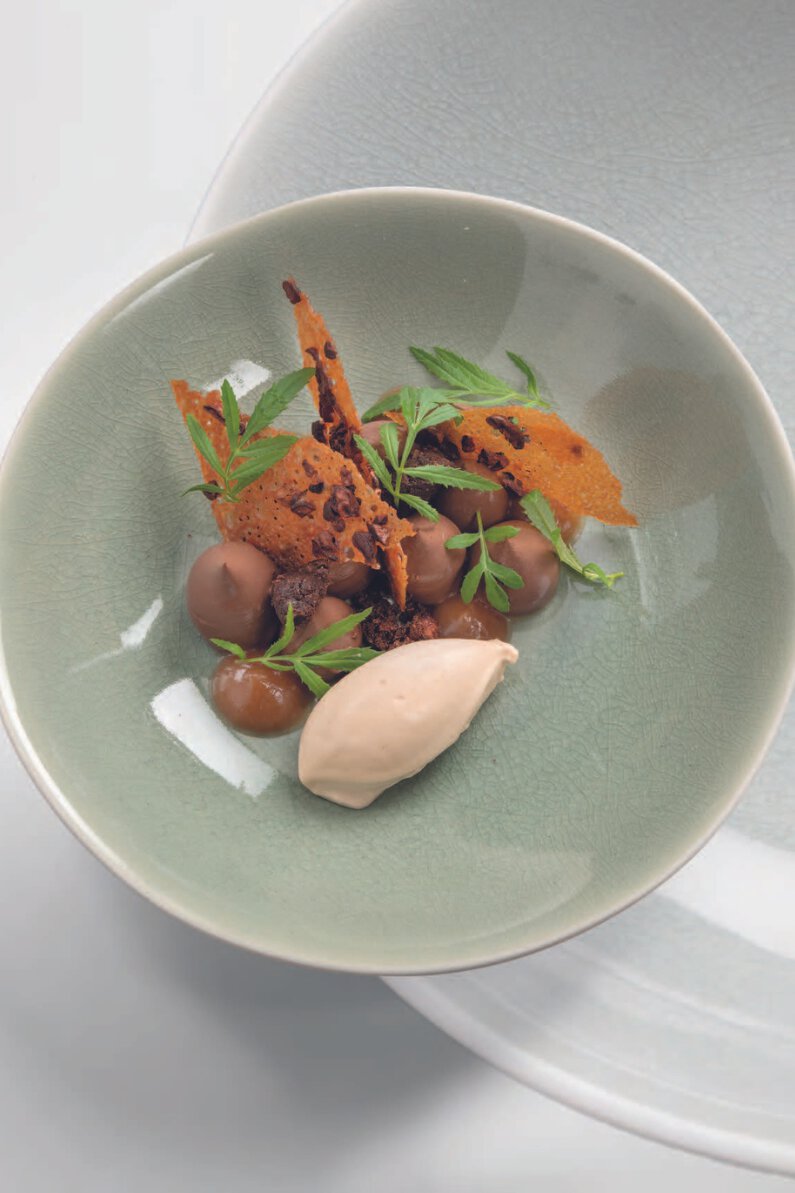 Chocolat, tagète, grué glace tamarin