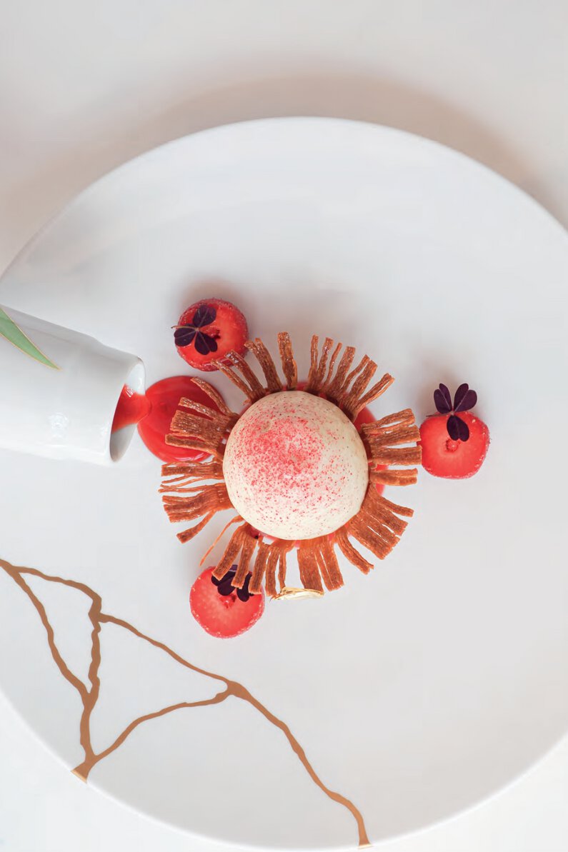 La fraise de plein champs, sorbet fromage basilic