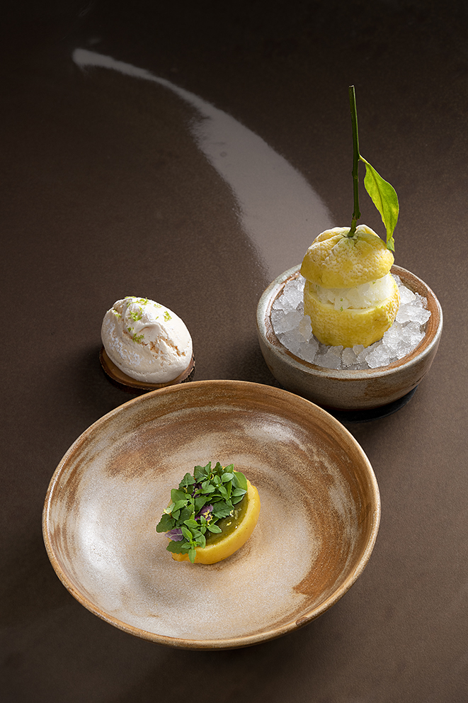 Le citron de corse, meringue, granité liqueur de citron vert