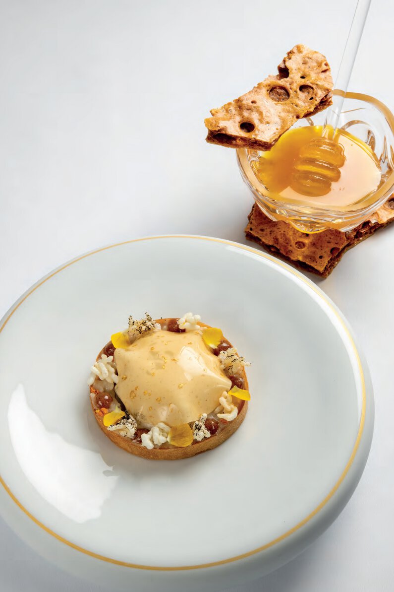 Les abeilles du sauternais, riz à la vanille, miel de callune et or de la cabosse