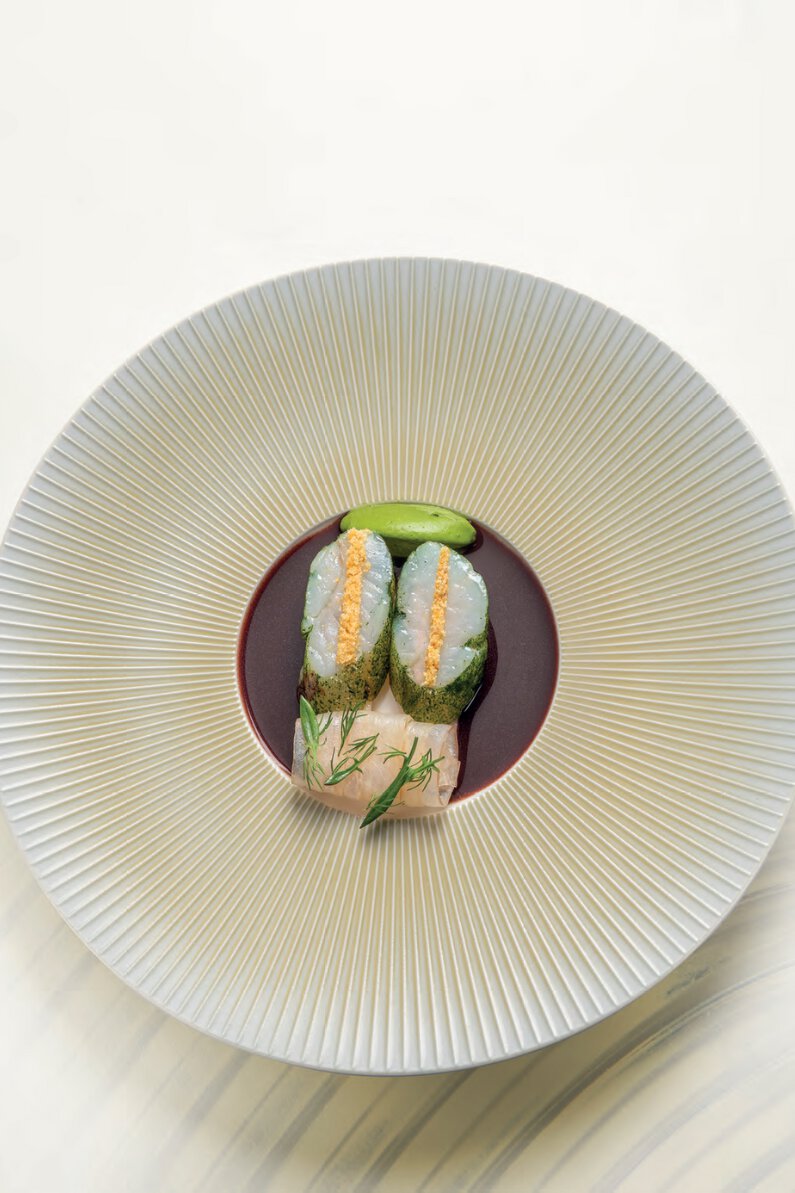 Merlan de ligne, poireau anisé, sauce matelote