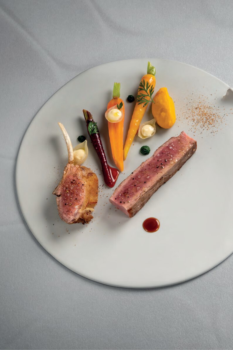 Selle d’agneau, pulpe de carottes & condiment gingembre
