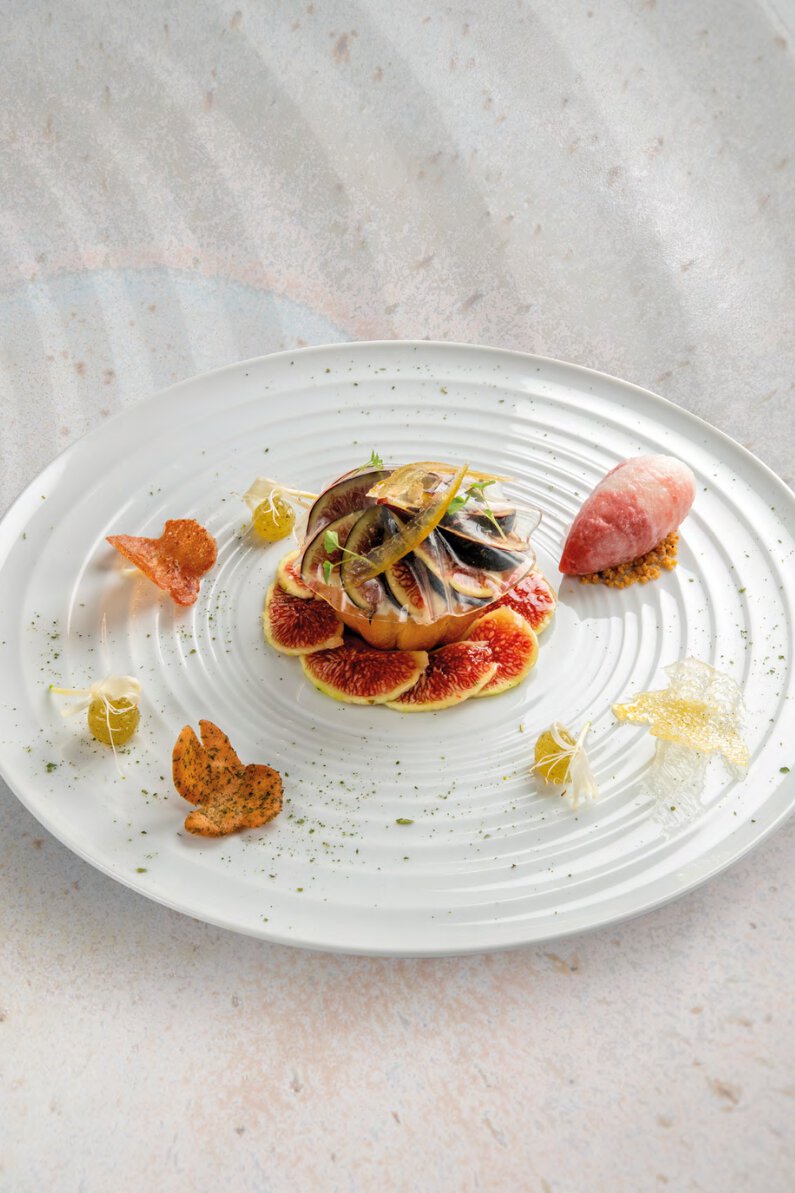 Tartelettes riz et figue, sorbet marbré figue bergamote