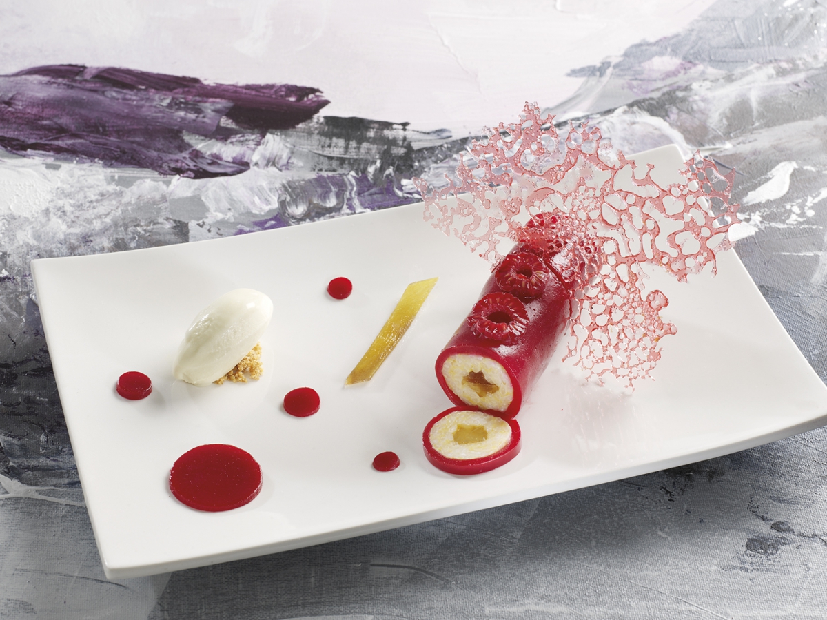 Maki framboise, inclusion gingembre et sorbet wasabi